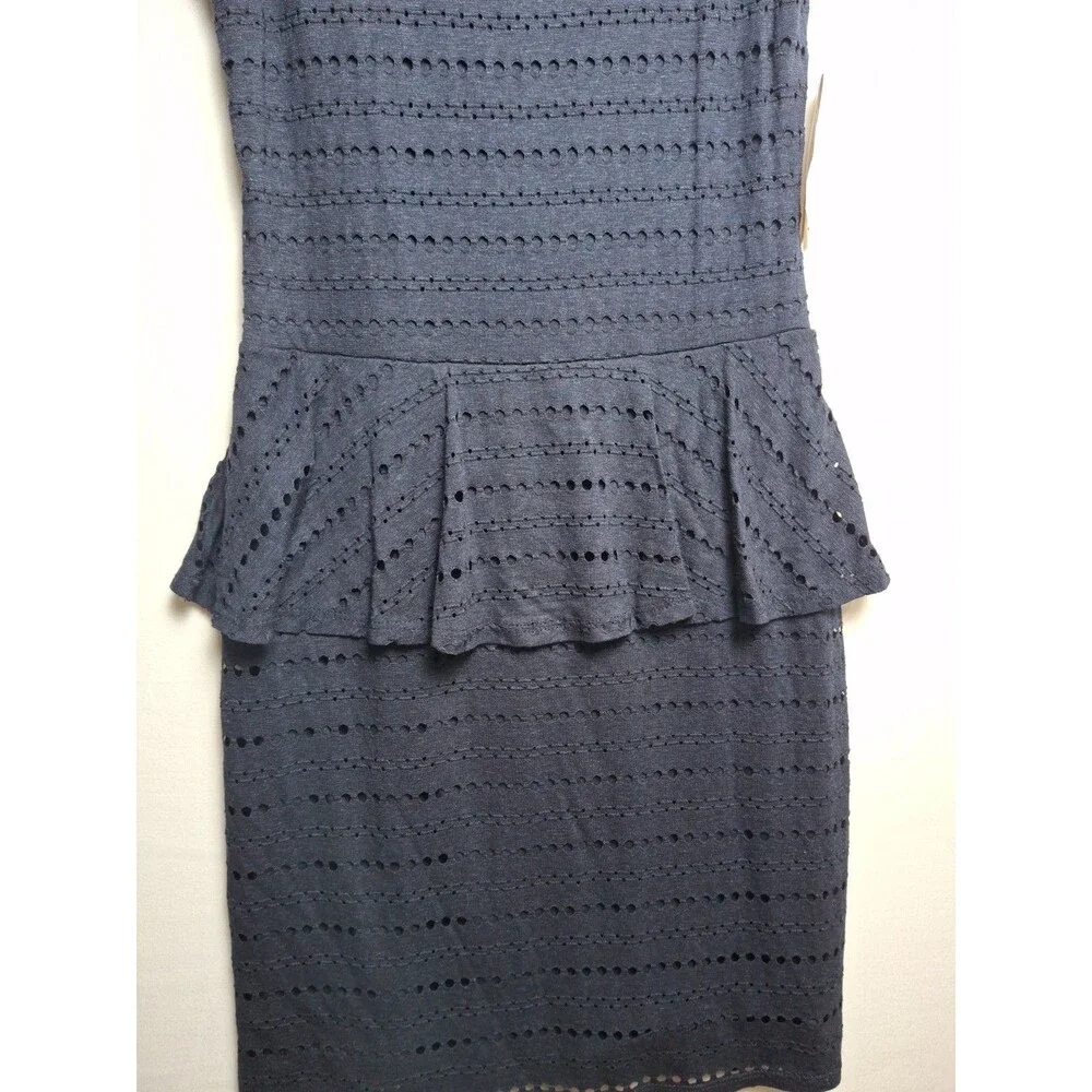 AQUA Bloomingdale's Eyelet Lace Peplum Dress Dark Navy Blue Size S NWT